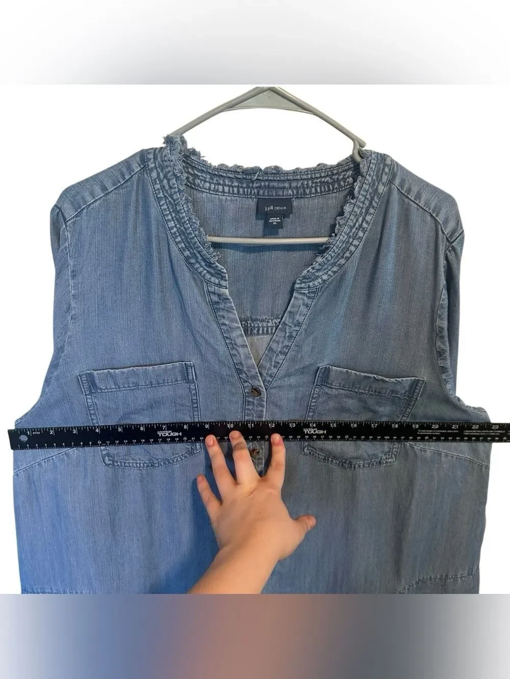 J.Jill Denim Lyocell Button Front Shirt Dress XL Relaxed Chambray Tencel Midi